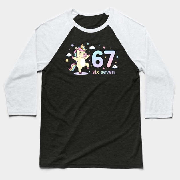 67-Meme-Unicorn-Girl-Six-Seven Baseball T-Shirt by ArtistTee ⭐⭐⭐⭐⭐