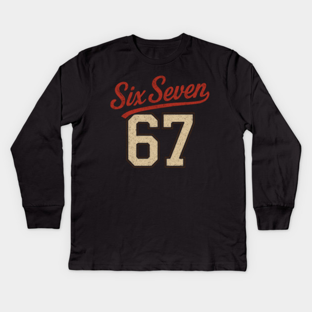 Number 67 Six Seven Baseball Jersey Style Team 67 Meme Sports Kids Long Sleeve T-Shirt by ArtistTee ⭐⭐⭐⭐⭐