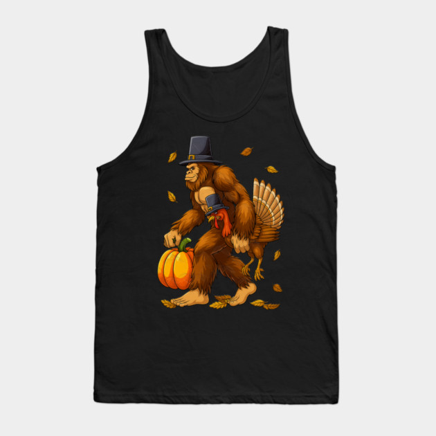 Bigfoot Pilgrim Turkey With Pumpkin – Funny Thanksgiving Day Gift Tank Top by Db Printed