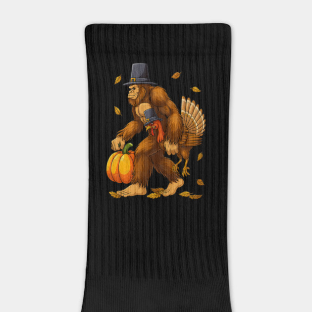 Bigfoot Pilgrim Turkey With Pumpkin – Funny Thanksgiving Day Gift by Db Printed