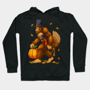 Bigfoot Pilgrim Turkey With Pumpkin – Funny Thanksgiving Day Gift Hoodie