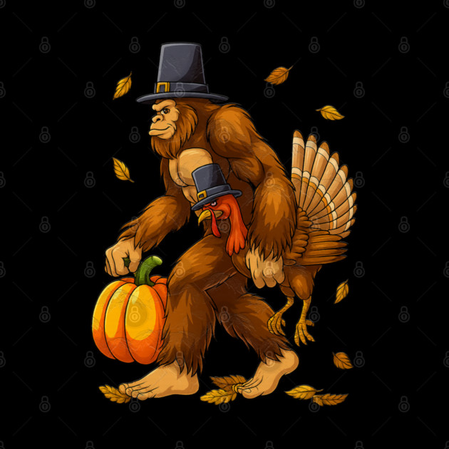 Bigfoot Pilgrim Turkey With Pumpkin – Funny Thanksgiving Day Gift by Db Printed