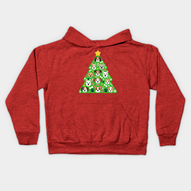 Festive Dog Christmas Tree Kids Hoodie by Creatifly Graphic Tees