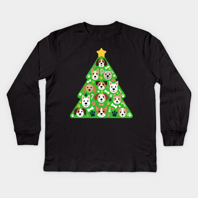Festive Dog Christmas Tree Kids Long Sleeve T-Shirt by Creatifly Graphic Tees