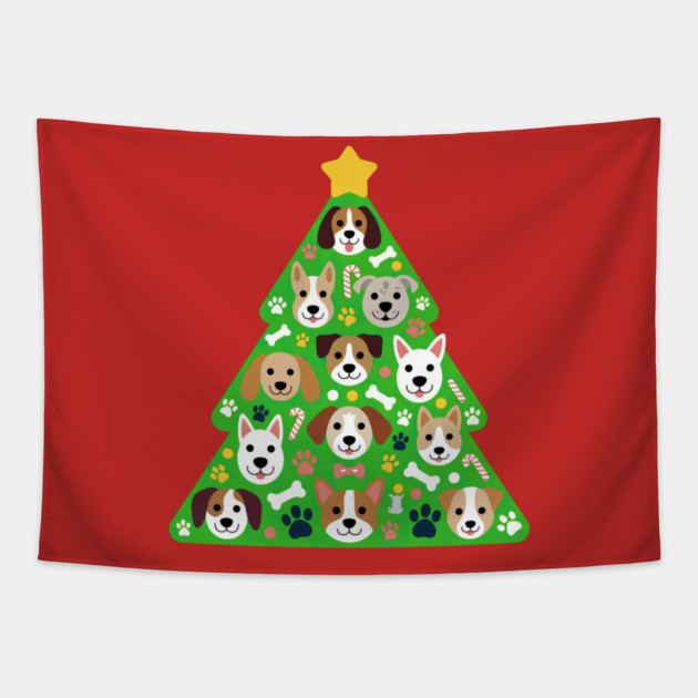 Festive Dog Christmas Tree Tapestry by Creatifly Graphic Tees