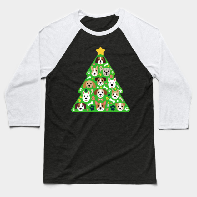 Festive Dog Christmas Tree Baseball T-Shirt by Creatifly Graphic Tees