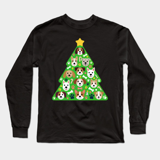 Festive Dog Christmas Tree Long Sleeve T-Shirt by Creatifly Graphic Tees