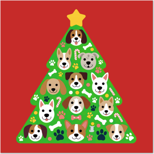 Festive Dog Christmas Tree Wall Art by Creatifly Graphic Tees