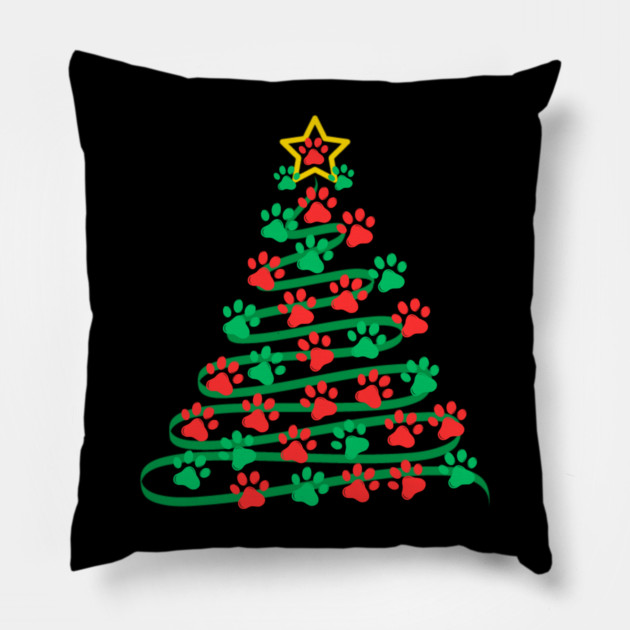 Paw Print Christmas Tree Pillow by Creatifly Graphic Tees