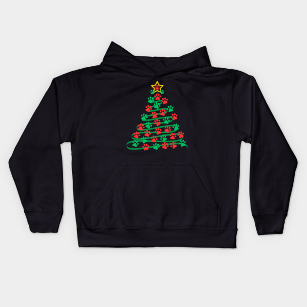 Paw Print Christmas Tree Kids Hoodie by Creatifly Graphic Tees