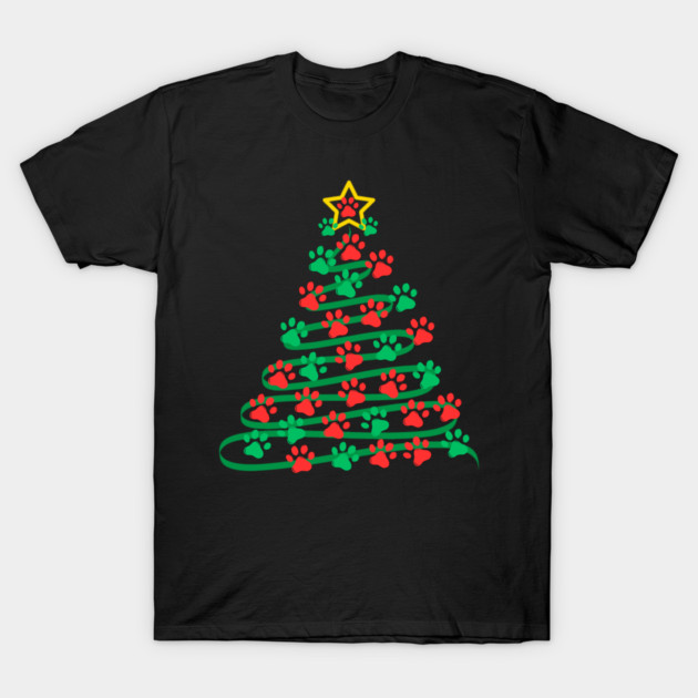Paw Print Christmas Tree T-Shirt by Creatifly Graphic Tees