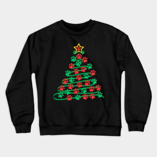 Paw Print Christmas Tree Crewneck Sweatshirt by Creatifly Graphic Tees