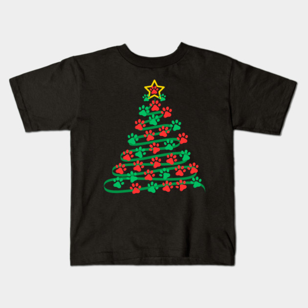 Paw Print Christmas Tree Kids T-Shirt by Creatifly Graphic Tees