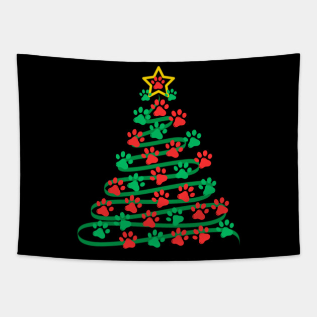 Paw Print Christmas Tree Tapestry by Creatifly Graphic Tees