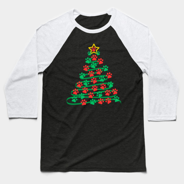 Paw Print Christmas Tree Baseball T-Shirt by Creatifly Graphic Tees