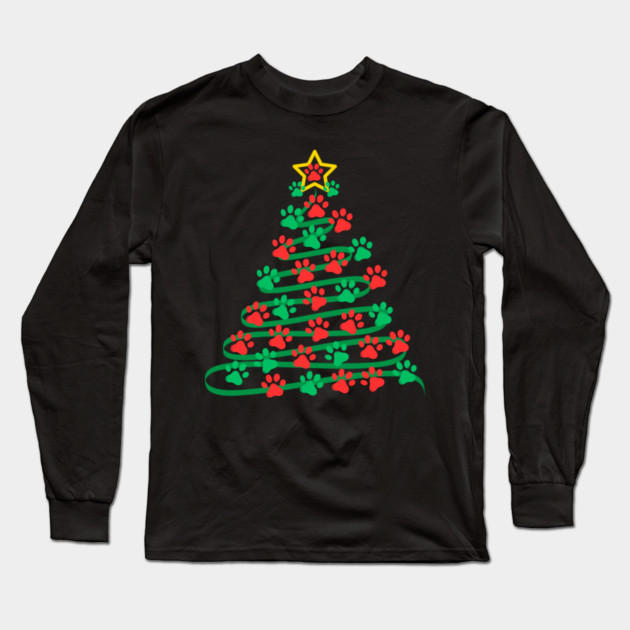 Paw Print Christmas Tree Long Sleeve T-Shirt by Creatifly Graphic Tees