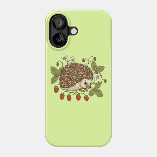 Hedgehog with Wild Woodland Strawberries Phone Case by BirdsnStuff