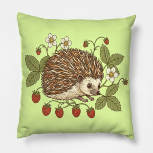 Hedgehog with Wild Woodland Strawberries Pillow
