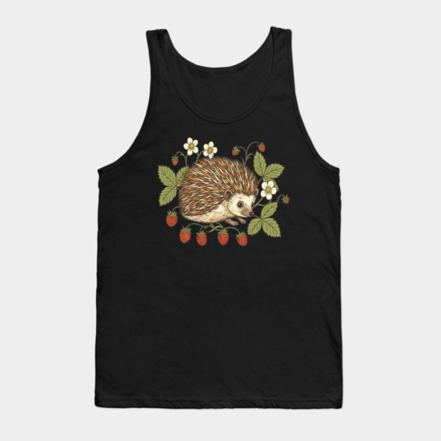 Hedgehog with Wild Woodland Strawberries Tank Top by BirdsnStuff