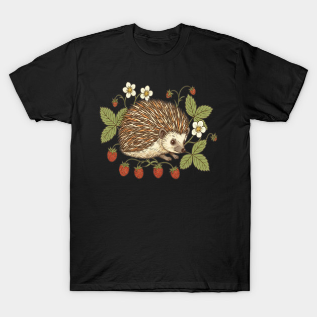 Hedgehog with Wild Woodland Strawberries T-Shirt by BirdsnStuff