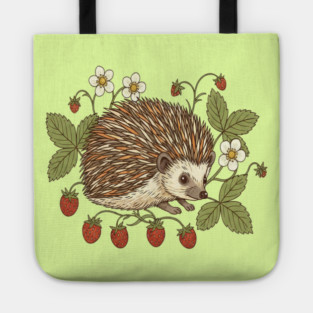 Hedgehog with Wild Woodland Strawberries Tote