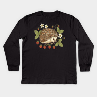 Hedgehog with Wild Woodland Strawberries Kids Long Sleeve T-Shirt