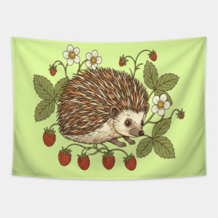 Hedgehog with Wild Woodland Strawberries Tapestry