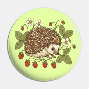 Hedgehog with Wild Woodland Strawberries Pin