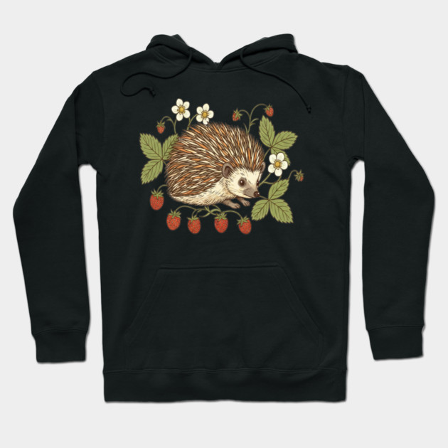 Hedgehog with Wild Woodland Strawberries Hoodie by BirdsnStuff