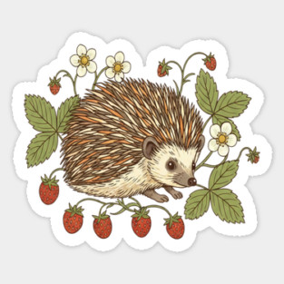 Hedgehog with Wild Woodland Strawberries Sticker