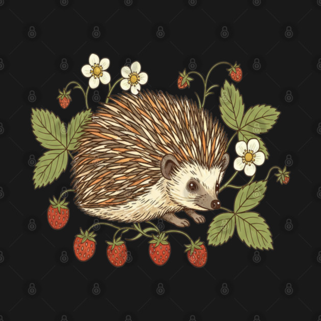 Hedgehog with Wild Woodland Strawberries by BirdsnStuff