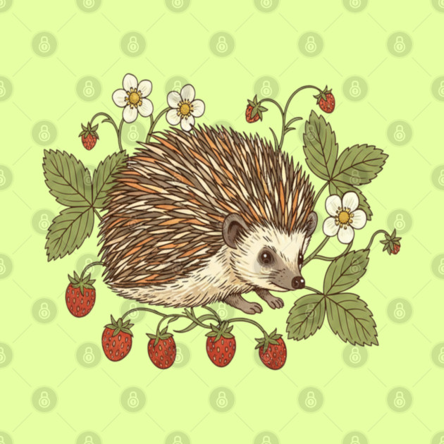 Hedgehog with Wild Woodland Strawberries by BirdsnStuff