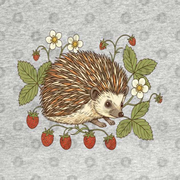 Hedgehog with Wild Woodland Strawberries by BirdsnStuff
