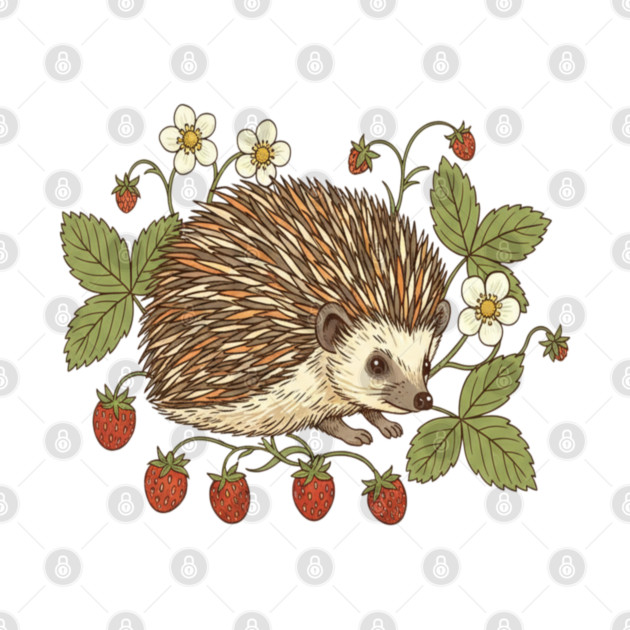 Hedgehog with Wild Woodland Strawberries by BirdsnStuff