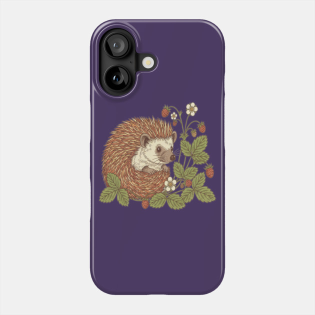 Hedgehog with Woodland Strawberries Phone Case by BirdsnStuff