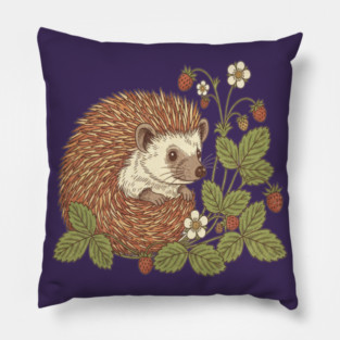 Hedgehog with Woodland Strawberries Pillow