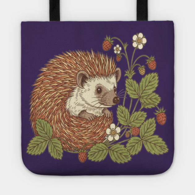 Hedgehog with Woodland Strawberries Tote by BirdsnStuff