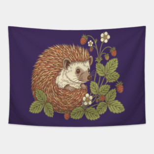Hedgehog with Woodland Strawberries Tapestry