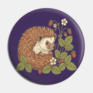 Hedgehog with Woodland Strawberries Pin