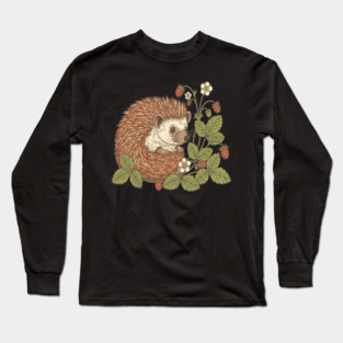 Hedgehog with Woodland Strawberries Long Sleeve T-Shirt