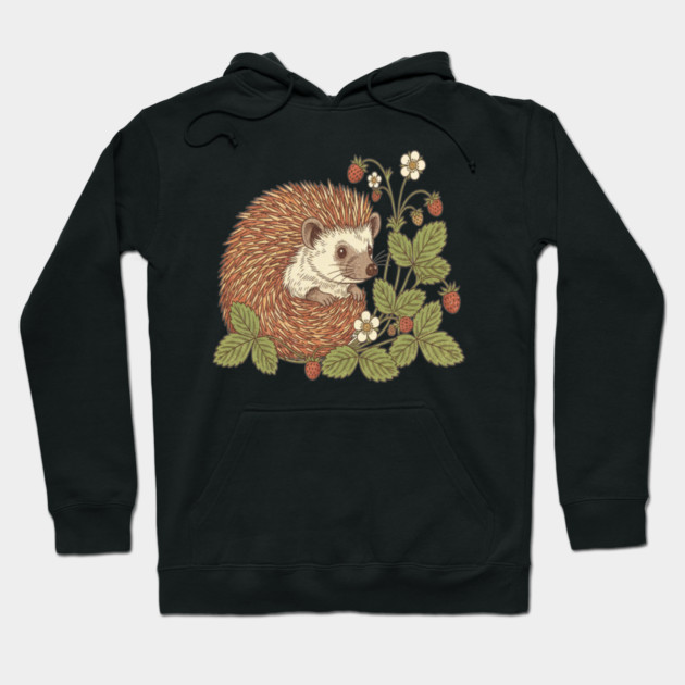 Hedgehog with Woodland Strawberries Hoodie by BirdsnStuff