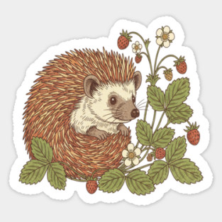 Hedgehog with Woodland Strawberries Sticker