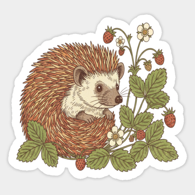 Hedgehog with Woodland Strawberries Magnet by BirdsnStuff