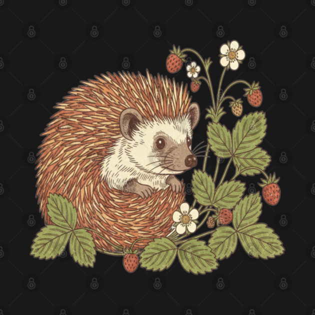Hedgehog with Woodland Strawberries by BirdsnStuff
