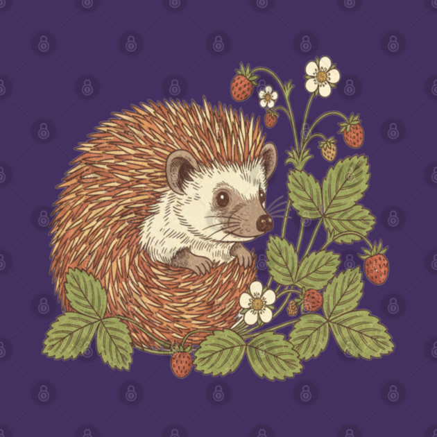 Hedgehog with Woodland Strawberries by BirdsnStuff
