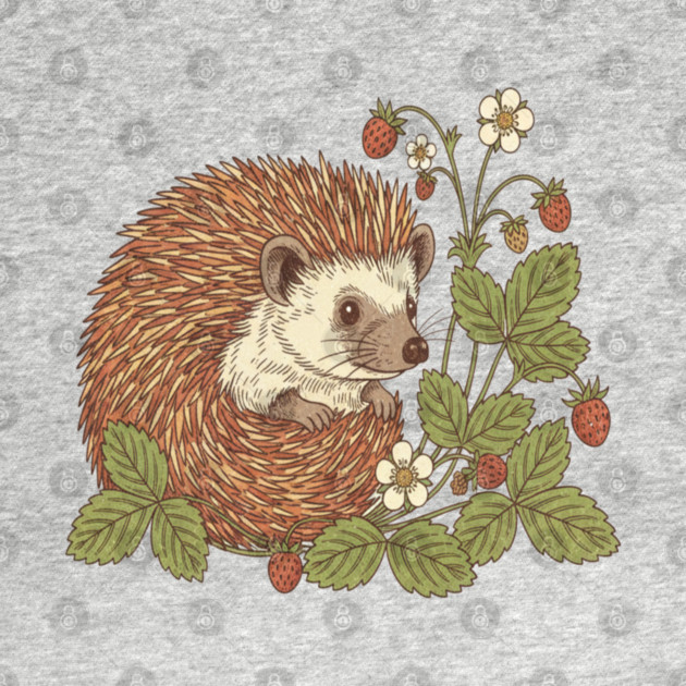 Hedgehog with Woodland Strawberries by BirdsnStuff