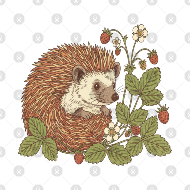 Hedgehog with Woodland Strawberries by BirdsnStuff