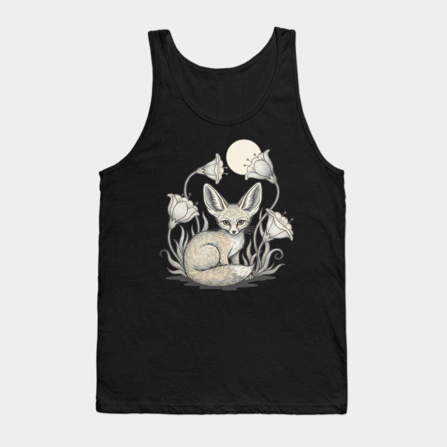 Moonlit Fennec Fox with Desert Flowers Tank Top by BirdsnStuff
