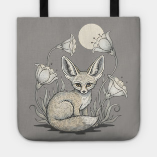 Moonlit Fennec Fox with Desert Flowers Tote