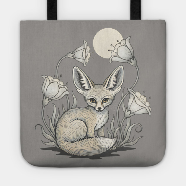 Moonlit Fennec Fox with Desert Flowers Tote by BirdsnStuff